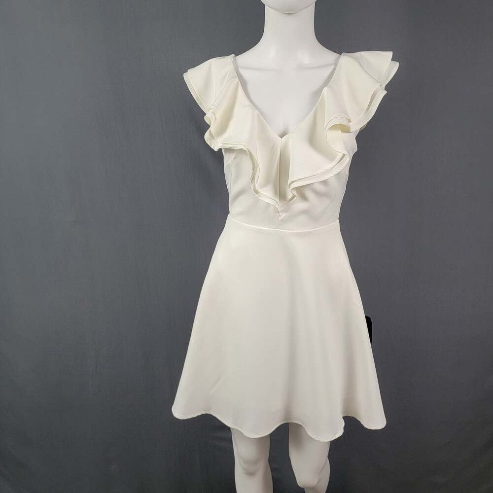 Lulus White Ruffle Fit & Flare Skater Dress Bridal Cocktail Reception NWT XS New